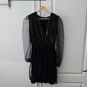 Elegant Black Sheer Sleeve Dress
